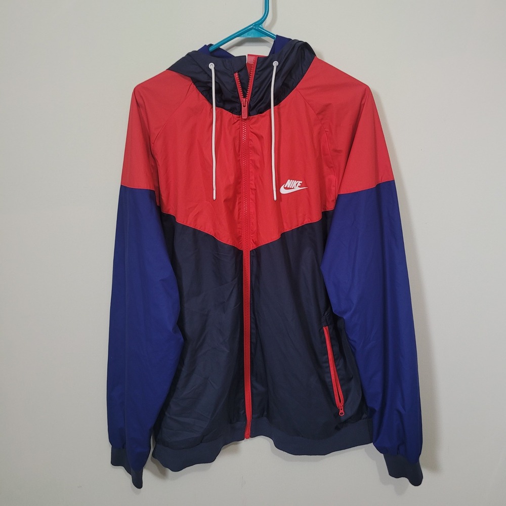Nike XXL‎ Windrunner Windbreaker Men Red Navy Blue Colorblock Hooded Jacket
